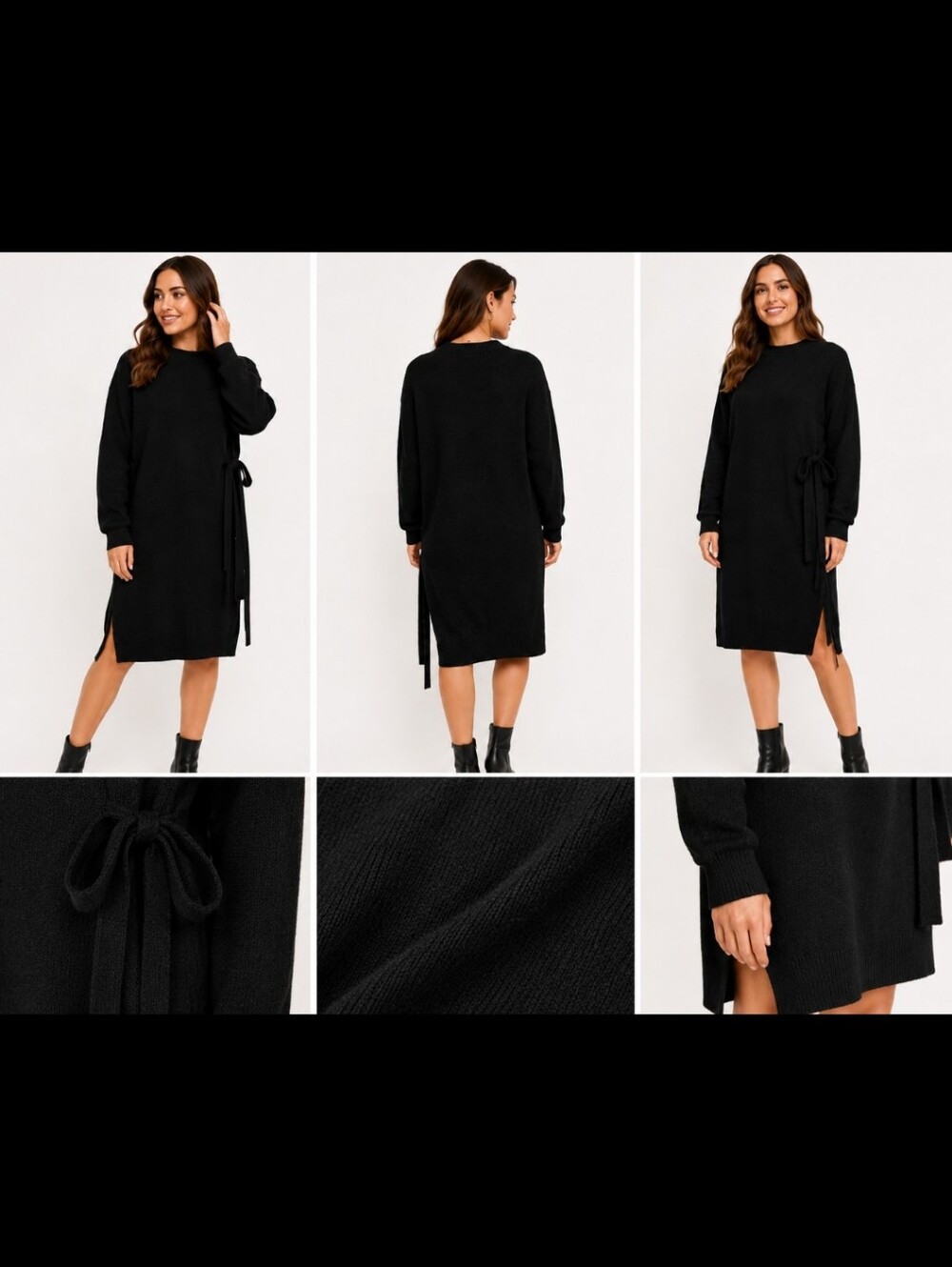 A New Day Black Sweater Dress Side Tie Long Sleeve Knit XL